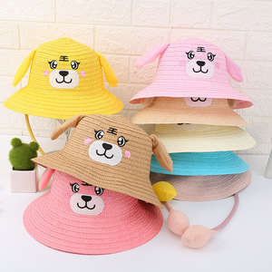 Verano niños conejo cubo gorra orejas móviles sombreros de paja UV Protevtion <span class=keywords><strong>Tigre</strong></span> sombrero para el sol sombrero de playa - Product Image 2