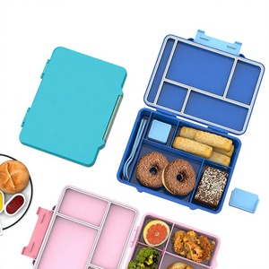 Boîte à lunch pour enfants, 5 compartiments, rectangulaire, taille M, plastique de qualité alimentaire, utilisable au micro-ondes, réutilisable, pour les enfants à l'école - Product Image 1