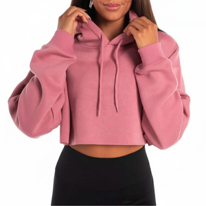 High Quality Customize Women Cropped <b>Hoodie</b> Long Sleeve Drawstring <b>Hoodies</b> Sweatshirts Solid Color Cropped <b>Hoodie</b> for Women's - Product Image 1