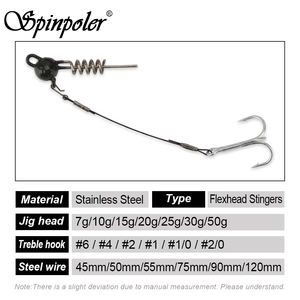 Spinpoler pesca Lucio Stinger Rig 7g/10g/15g/20g/25g/30g/50g sacacorchos plomo cebo suave Shad Jig Head Rig anzuelos triples Lucio perca - Product Image 2