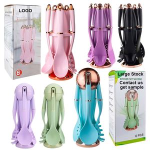 Household Six-piece Silicone Cooking Utensils Set Non-stick Scoop Spoon Spatula Kitchen Kitchenware <b>Tools</b> With Rotating Stand - Product Image 1