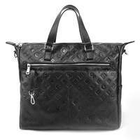 Tas Tangan Pria Bermotif Hitam dengan Desain Monogram Timbul, Tas Kerja Terstruktur untuk Pria, Dilengkapi Pegangan dan Tali Bahu, Cocok untuk Kantor