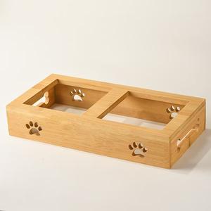 Vente chaude Portable Double Pet Nourriture & Eau Bol En Céramique Sûr Petit Animal Cervical Colonne Vertébrale Protecteur Chat Chien Mangeoire Support En Bois - Product Image 3