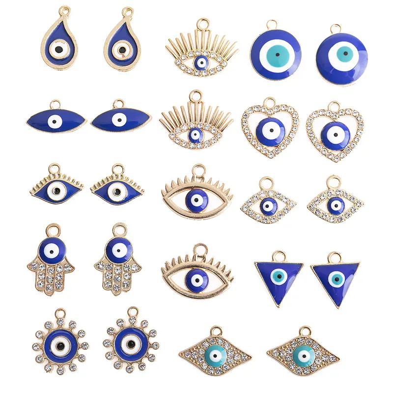 Fashion Alloy Enamel Mix Blue Rhinestone Evil Eye Charms Pendants For Jewelry Making DIY Handmade Devil Eye Pendant Accessories