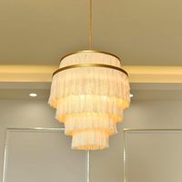 5 Katmanlı Boho LED Avize 3 Işıklı Orta Beyaz Saçaklı Sarkıt Ayarlanabilir Yükseklik Asılı Aydınlatma Armatürü Püsküllü Ev Banyo