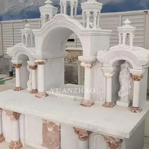 독립형 손 조각 천연석 흰색 대리석 제단 기독교 교회 디자인을위한 서양 골동품 제단 테이블