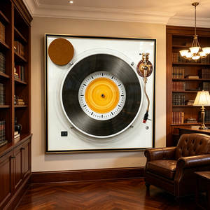 wholesale Custom <b>Framed</b> Crystal Porcelain Painting Wall Art Vintage <b>Vinyl</b> Record Turntable Print for Music Room Home Decor - Product Image 4