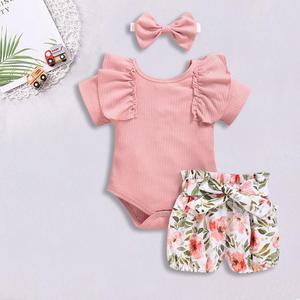 Hot Sale 3 to 6 Month Summer New Born Outfits Infant Baby Girls Clothing Sets Toddler Clothes With Headbands - Product Image 3
