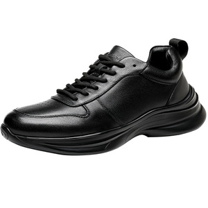 Men's Genuine Leather Sneakers Mid Heel Casual <b>Walking</b> Shoes Solid Color Front Laces D86021 - Product Image 5