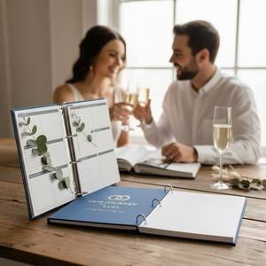 Livre de planification de mariage personnalisé bleu et organisateur, reliure en lin, <span class=keywords><strong>cadeau</strong></span> de fiançailles pour les couples nouvellement fiancés - Product Image 2
