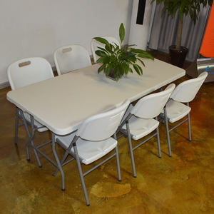 Tavolo e sedia da festa in plastica bianca da 6 piedi per esterni per eventi, campeggio e griglie per barbecue - Product Image 3