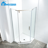 Cabine de douche Weisdon en verre trempé de forme diamantée avec cadre en acier inoxydable chromé anti-rouille et charnières