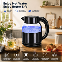Bouilloire Électrique en Verre 2.0L 1500W Prise EU LED Bleue Sans Fil Ébullition Rapide Eau Chaude Thé Café Cuisine Bureau Usine OEM Vente en Gros