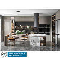 Lemari Dapur Modular Modern Kustom George Group, Kayu Solid, Kayu Lapis, Kaca, Resin, Marmer, Laminasi, Keran, Laci, Keranjang