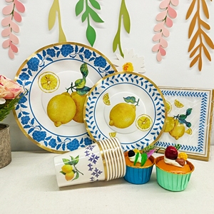 ชุดอุปกรณ์ตกแต่งปาร์ตี้ธีมสีเหลือง DAMAI ของตกแต่งปาร์ตี้ผลไม้ฤดูใบไม้ผลิ ลายเลมอนและดอกโบตั๋น สำหรับชุดจานกระดาษและผ้าเช็ดปากแบบใช้แล้วทิ้ง - Product Image 5
