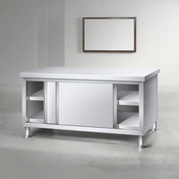 Table de cuisine industrielle en acier inoxydable 304 de haute qualité à 2 niveaux avec porte coulissante, capacité robuste et résistance à la corrosion