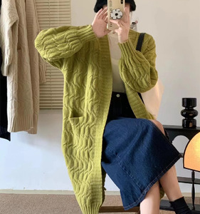 Pull <span class=keywords><strong>long</strong></span> en <span class=keywords><strong>tricot</strong></span> torsadé à col en V pour femmes, coupe ajustée, personnalisé - Product Image 2