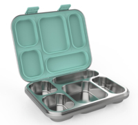 AIBAO RVS Tiffin Bento Lunchbox Verwarmbaar Magnetronbestendig Lekvrij 5 compartimenten 1167ml inhoud Siliconen deksel