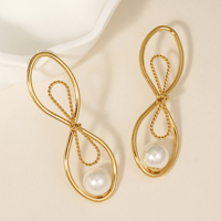 Pendientes Colgantes con Lazo Hueco de Acero Inoxidable Hipoalergénico CLIORO con Perla de Imitación para Mujer, Joyería Diaria para Fiestas