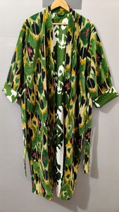 Bata de mujer de largo completo con estampado de bloques, sin cuello, manga tres cuartos, ropa de dormir informal para verano, 100% algodón tejido - Product Image 3
