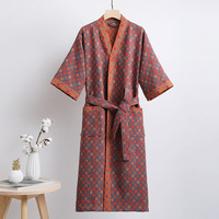 Peignoir en coton tricoté double couche 100 % coton, col en V, taille élastique, motif floral, respirant, séchage rapide, pour femme, collection Printemps