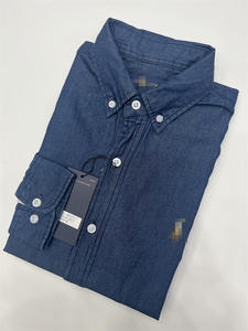 <span class=keywords><strong>Camicia</strong></span> in <span class=keywords><strong>Denim</strong></span> da <span class=keywords><strong>uomo</strong></span> con Logo classico ricamato in cotone 100% con risvolto a manica lunga Casual Slim-Fit lavato all'ingrosso - Product Image 6