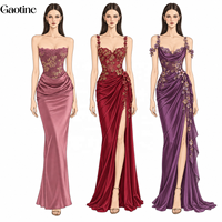 Robe de soirée formelle pour femme, personnalisée OEM ODM, en dentelle mauve, rouge et violette, avec applique florale en forme de vigne, épaules dénudées, vente en gros