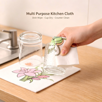Chiffons de cuisine réutilisables biodégradables à motifs floraux variés en pâte de bois double face antiadhésifs et résistants à l'huile
