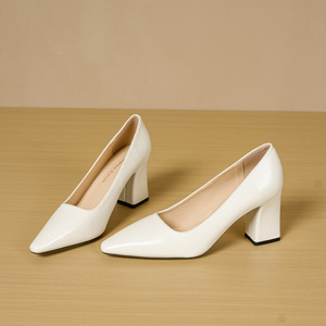 Escarpins à bout pointu pour femme 7288A, talon carré, en cuir verni, à enfiler, chaussures de bureau, talon haut 5cm-8cm, toutes saisons, semelle souple - Product Image 2