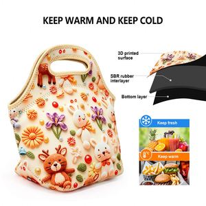 Sac à déjeuner en néoprène durable avec impression 3D personnalisée, poignée souple, imperméable, sac bento pour le bureau, l'école, les pique-niques et les sorties - Product Image 4