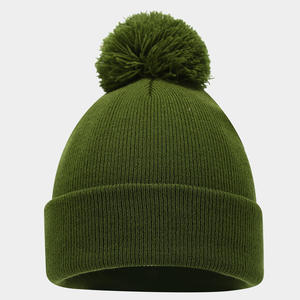 Femmes Hommes Dames Épais Solide Rouge <span class=keywords><strong>Noir</strong></span> Kaki Uni <span class=keywords><strong>Bonnet</strong></span> en Tricot Côtelé à Large Bord Chapeau d'Hiver avec <span class=keywords><strong>Pompon</strong></span> en Boule de Fil - Product Image 4