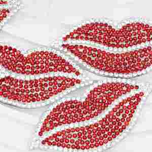 New Iron On/self Sticker Rhinestone <b>Red</b> Mouth Lip Patch for Clothing & Hats Bag Decoration - Product Image 4