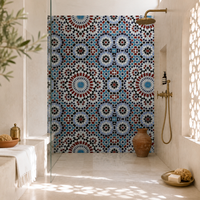 Ubin Dinding Dekoratif Pola Geometris Maroko Desain Bintang Warna-warni untuk Hotel Villa Spa Dinding Fitur Interior