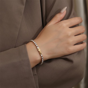 High Quality Fashion <b>Crystal</b> Buckle Design <b>Bracelet</b> Gold Plated Stainless Steel Women's Zircon <b>Bracelets</b> - Product Image 2