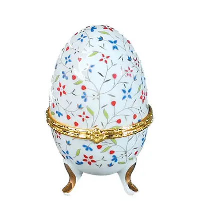Cajas de cerámica personalizadas con forma de huevo, joyería de porcelana, baratijas, frascos con banda de Metal dorado para regalos de decoración