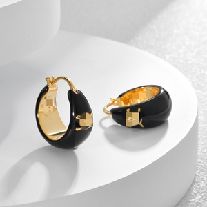 Pendientes de Aro de Estilo Francés de Alta Gama, Chapados en Oro de 22K, con Esmalte Negro, Pendientes de Aro Circulares con Efecto de Goteo de Aceite Vintage para Niñas, Regalos para Fiestas - Product Image 1