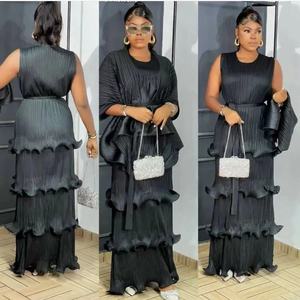 <span class=keywords><strong>Miyaki</strong></span> – ensemble 2 pièces pour femmes, col rond, couleur unie, manches courtes, plis, ceinture, moulante, décontractée, mode, robe élégante pour femmes, 2022 - Product Image 4