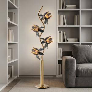 Minimalist Grey Glass Flower Floor Lamp Slim Iron <b>Pole</b> E26, Nordic Style Blossom Standing <b>Light</b> for Bedroom Bedside Reading Lamp - Product Image 3