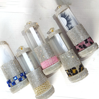 Cils en vison 3D faits main de marque Princess avec logo personnalisé, bande complète, strass, boîte carrée en plastique or rose, bande en coton noir