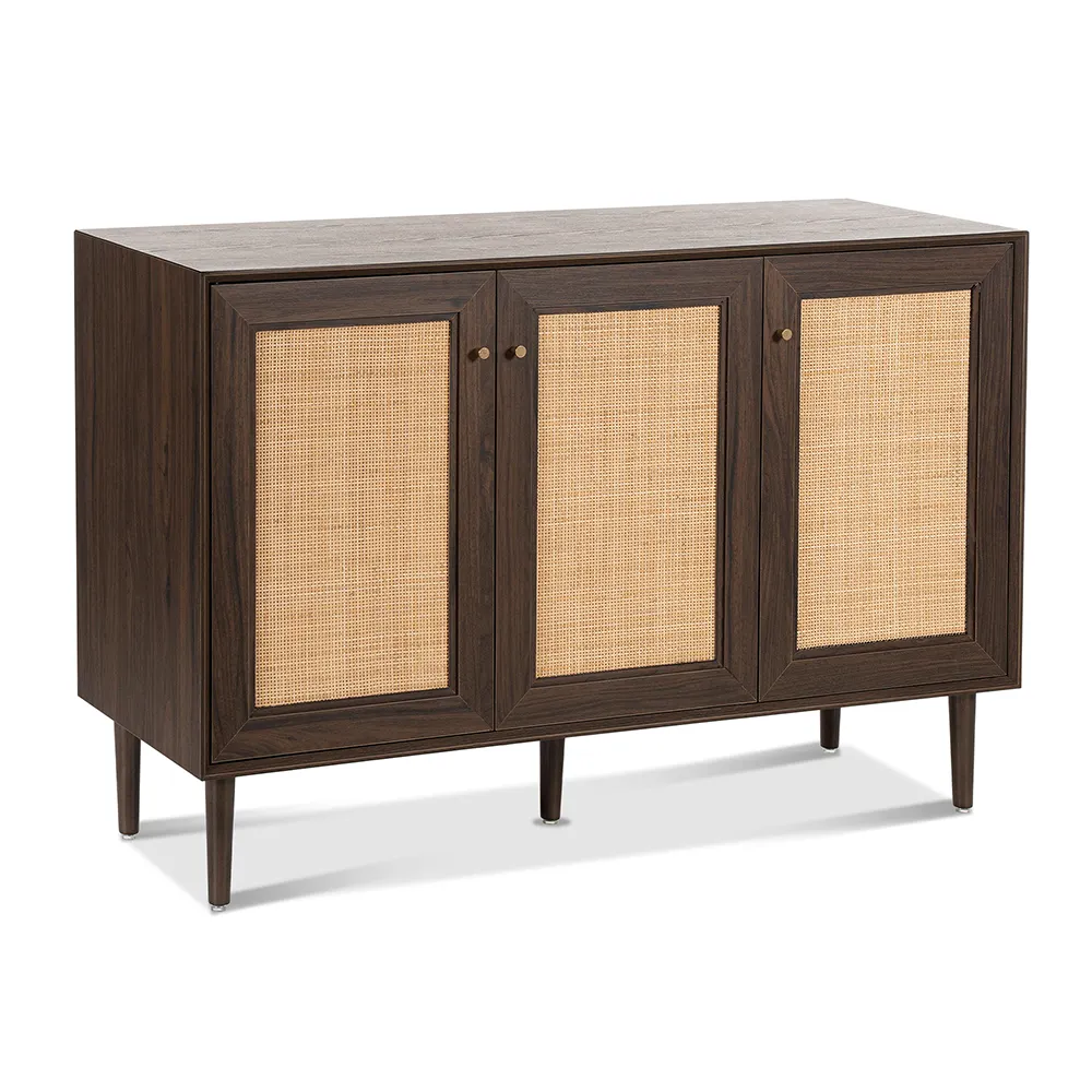 New Design Adjustable Shelf Large Capacity Solid Wood Rattan Door Kitchen Storage Cabinet For Living Room Use