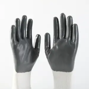 Sarung tangan pelindung kerja industri dilapisi nitril Liner poliester 13G Anti selip diakui CE untuk industri