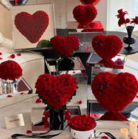Arrangement de roses rouges préservées multi-formes dans une boîte en acrylique, cadeau de fleurs éternelles pour la Saint-Valentin