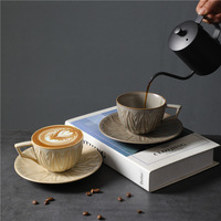Ensemble de tasses en céramique pour café, eau et bière, en grès créatif moderne, avec fleurs tournées au four, tasse soucoupe, parfait