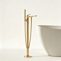 Robinet de baignoire en laiton apparent, cartouche céramique unique, finition chrome poli, effet pluie, 2 fonctions, mitigeur de bain sur pied pour villa
