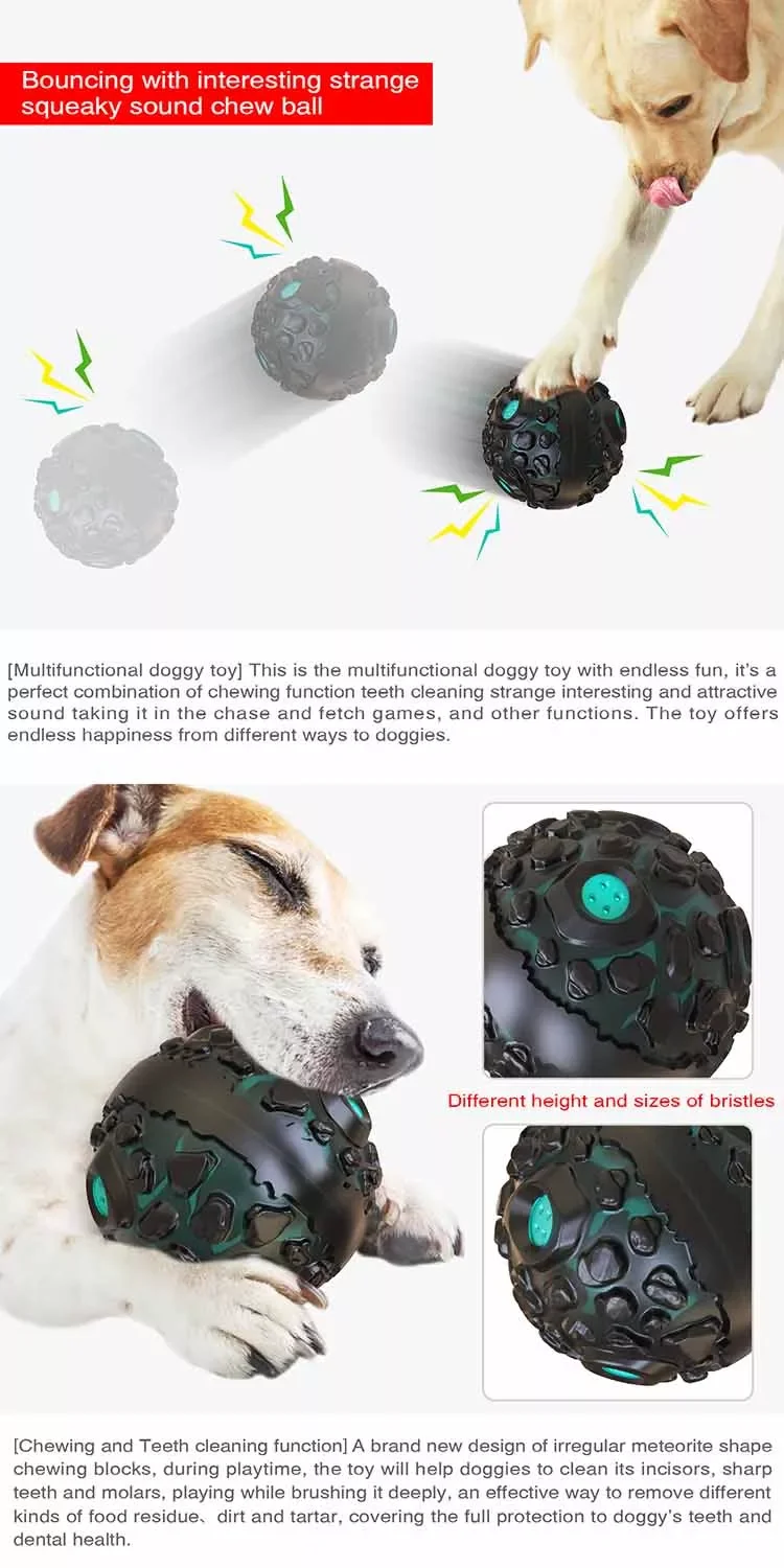Amazon Hot Selling Dog Teeth Cleaning Toy Meteorite Shape Rubber Squeaky Sound Pet Molar Ball Toy Dog Chew Toys