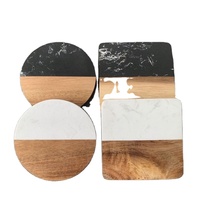 Sous-verre en bois personnalisé avec logo, de luxe, pour table basse ou bureau, en bois d'acacia, marbre blanc ou noir, rond ou carré, pour boissons, cadeau de mariage
