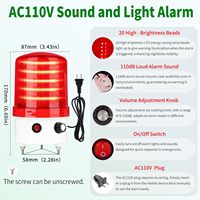 Luz Estroboscópica LED Industrial Giratoria Roja de Advertencia, AC110V-120V, Alarmas de Emergencia Públicas, Sirena de Seguridad Interior/Exterior con Zumbador de Alto Volumen