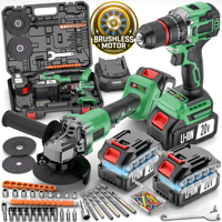 Kit combiné perceuse sans fil et meuleuse d'angle 20V sans balais, ensemble d'outils électriques rechargeables avec 2 batteries et mallette pour usage intensif