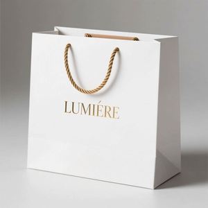 Premium White <b>Card</b> Foil Stamped Handbag Luxury Gift Bag with Elegant Gold <b>Embossing</b> - Product Image 4