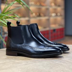 Botas Chelsea Cuadradas para Hombre, Estilo Brogue, de Caña Baja, con Cordones, de Cuero Valentina, con Parches, Ligeras, Transpirables, Antideslizantes, para Oficina - Product Image 3